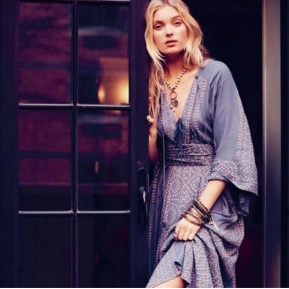 Free People NWT Modern Kimono Maxi Dress Size 0 XS Blue - Picture 6 of 16